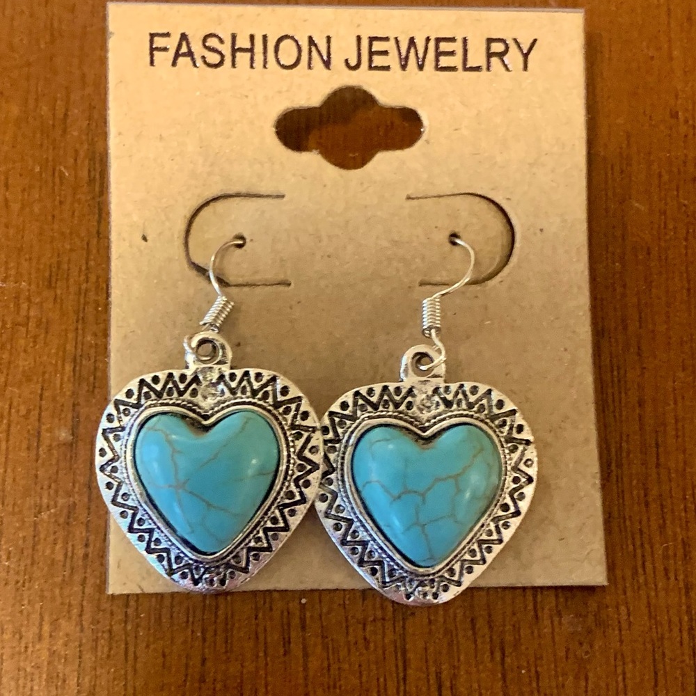 Heart Shaped Turquoise and Silver Earrings